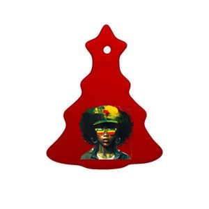 Black Afro Queen Melanin Dripping African Womens Juneteenth Ceramic Tree Ornament