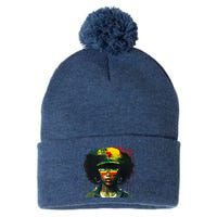 Black Afro Queen Melanin Dripping African Womens Juneteenth Pom Pom 12in Knit Beanie