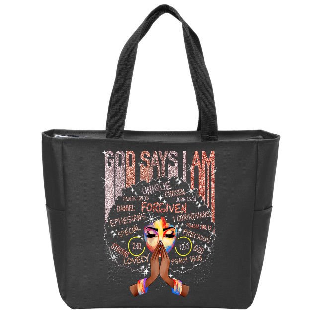 Black Afro Queen Melanin Dripping African Womens Juneteenth Zip Tote Bag