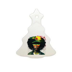 Black Afro Queen Melanin Dripping African Womens Juneteenth Ceramic Tree Ornament