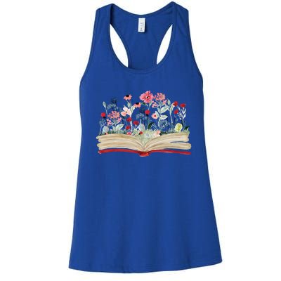 Bookworm Avid Reader Flowers Literature Meaningful Gift Book Reading Cool Gift Women's Racerback Tank