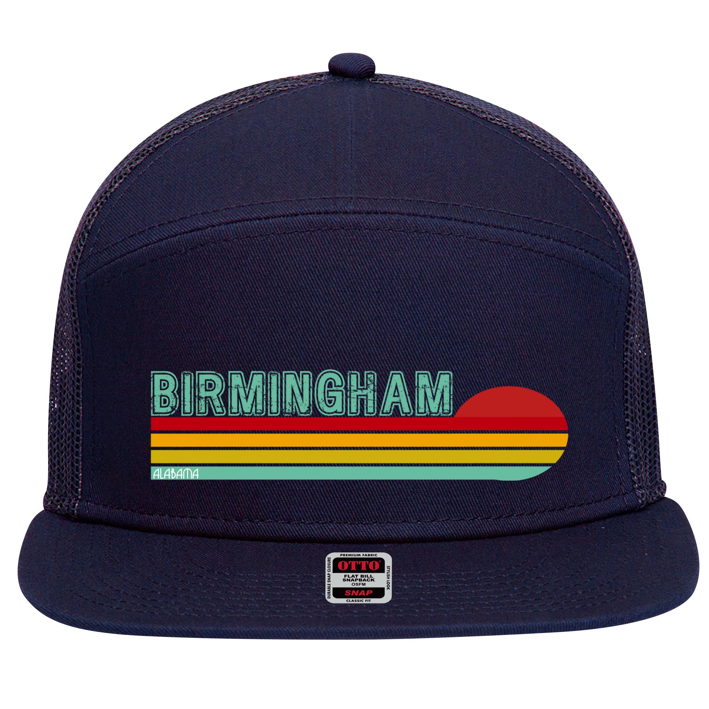 Birmingham Alabama Retro Sunset 7 Panel Mesh Trucker Snapback Hat