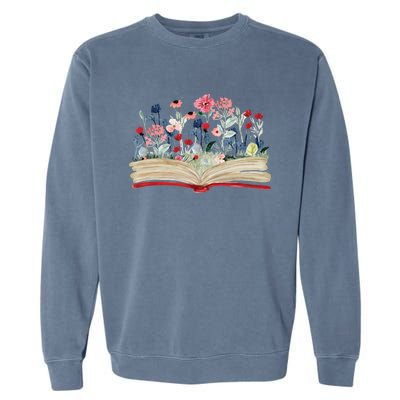 Bookworm Avid Reader Flowers Literature Funny Gift Book Reading Gift Garment-Dyed Sweatshirt