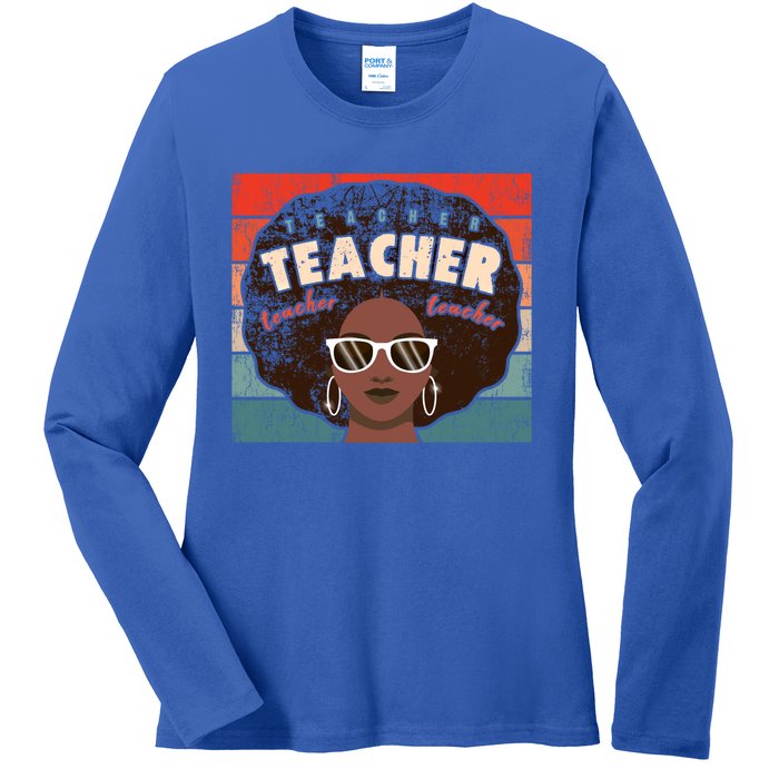 Black Afro Retro Black History Month Teacher Great Gift Ladies Long Sleeve Shirt