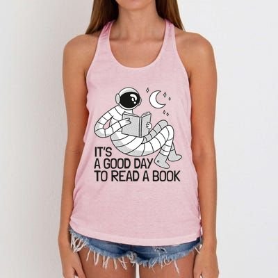 BookLover Astronaut Reading Book Bookworm Gift Women's Knotted Racerback Tank