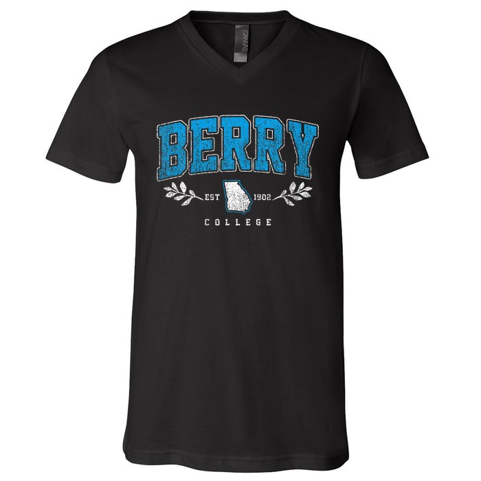 Berry Arch Retro College Athletic Sports V-Neck T-Shirt