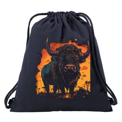 Buffalo Animal Retro Style Graphic Tees for Boy Drawstring Bag