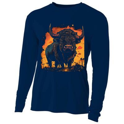 Buffalo Animal Retro Style Graphic Tees for Boy Cooling Performance Long Sleeve Crew