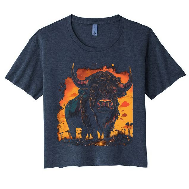 Buffalo Animal Retro Style Graphic Tees for Boy Crop Top