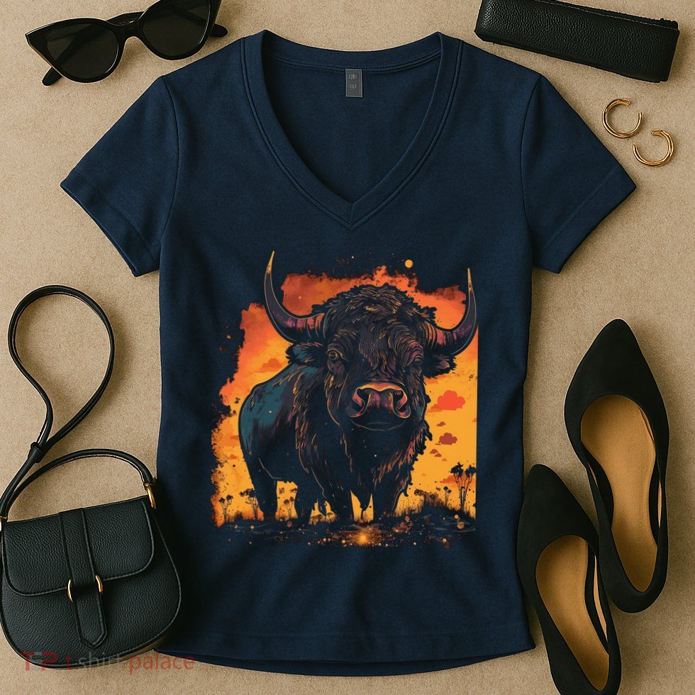Buffalo Animal Retro Style Graphic Tees for Boy Women's V-Neck T-Shirt