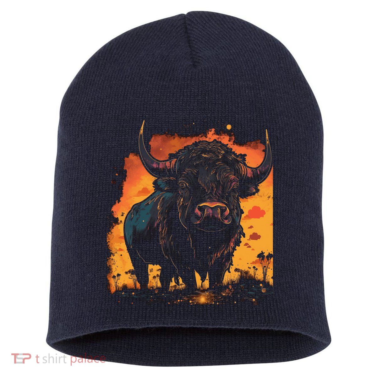 Buffalo Animal Retro Style Graphic Tees for Boy Short Acrylic Beanie