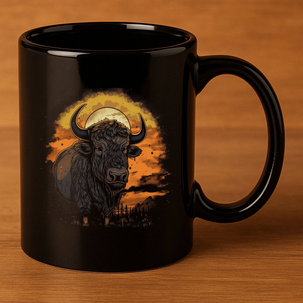 Bison Animal Retro Style Graphic Tee for Boy Girl 11oz C Handle Ceramic Mug