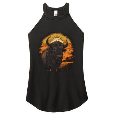 Bison Animal Retro Style Graphic Tee for Boy Girl Women's Perfect Tri Rocker Tank
