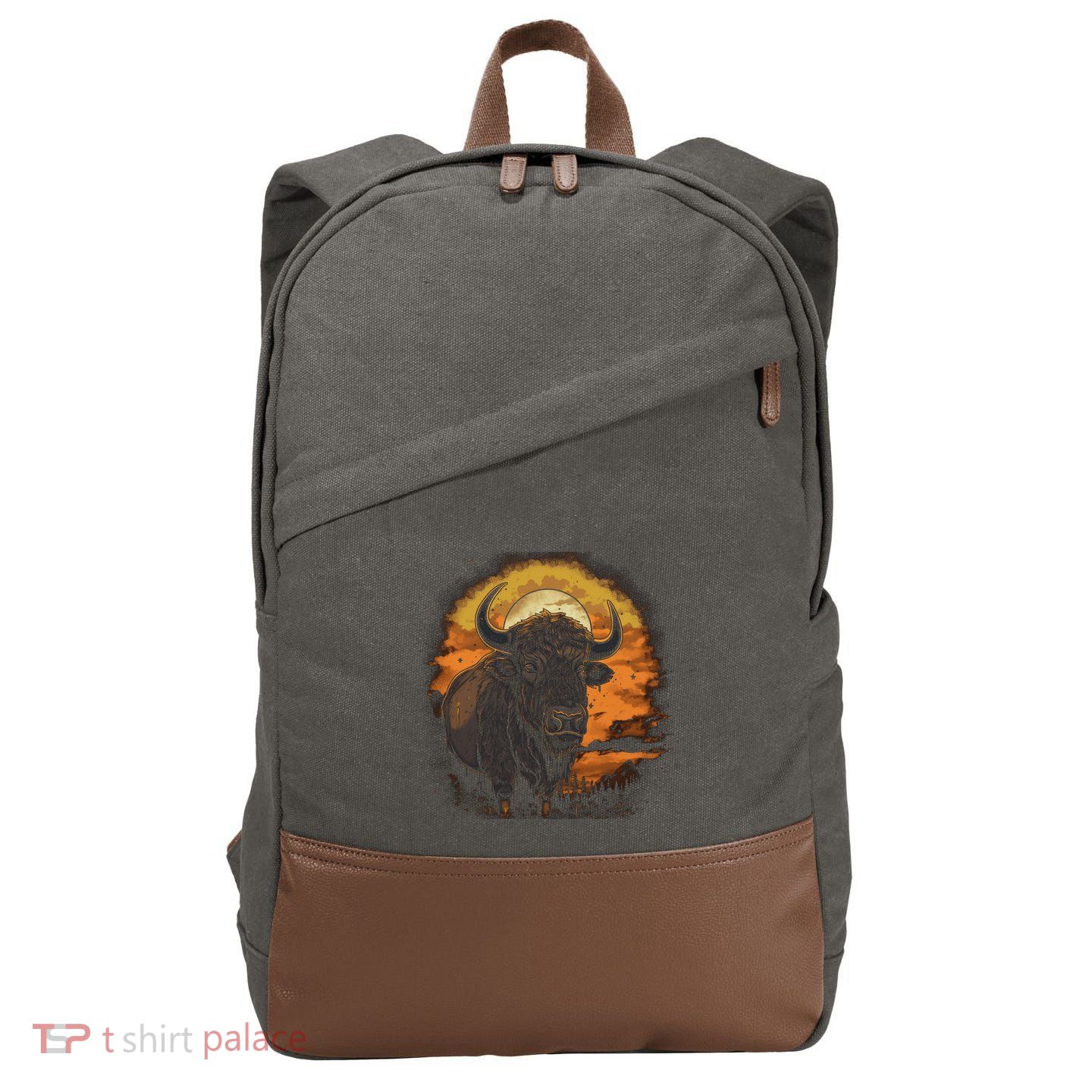 Bison Animal Retro Style Graphic Tee for Boy Girl Cotton Canvas Backpack