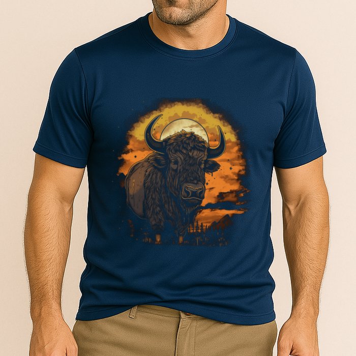 Bison Animal Retro Style Graphic Tee for Boy Girl Cooling Performance Crew T-Shirt