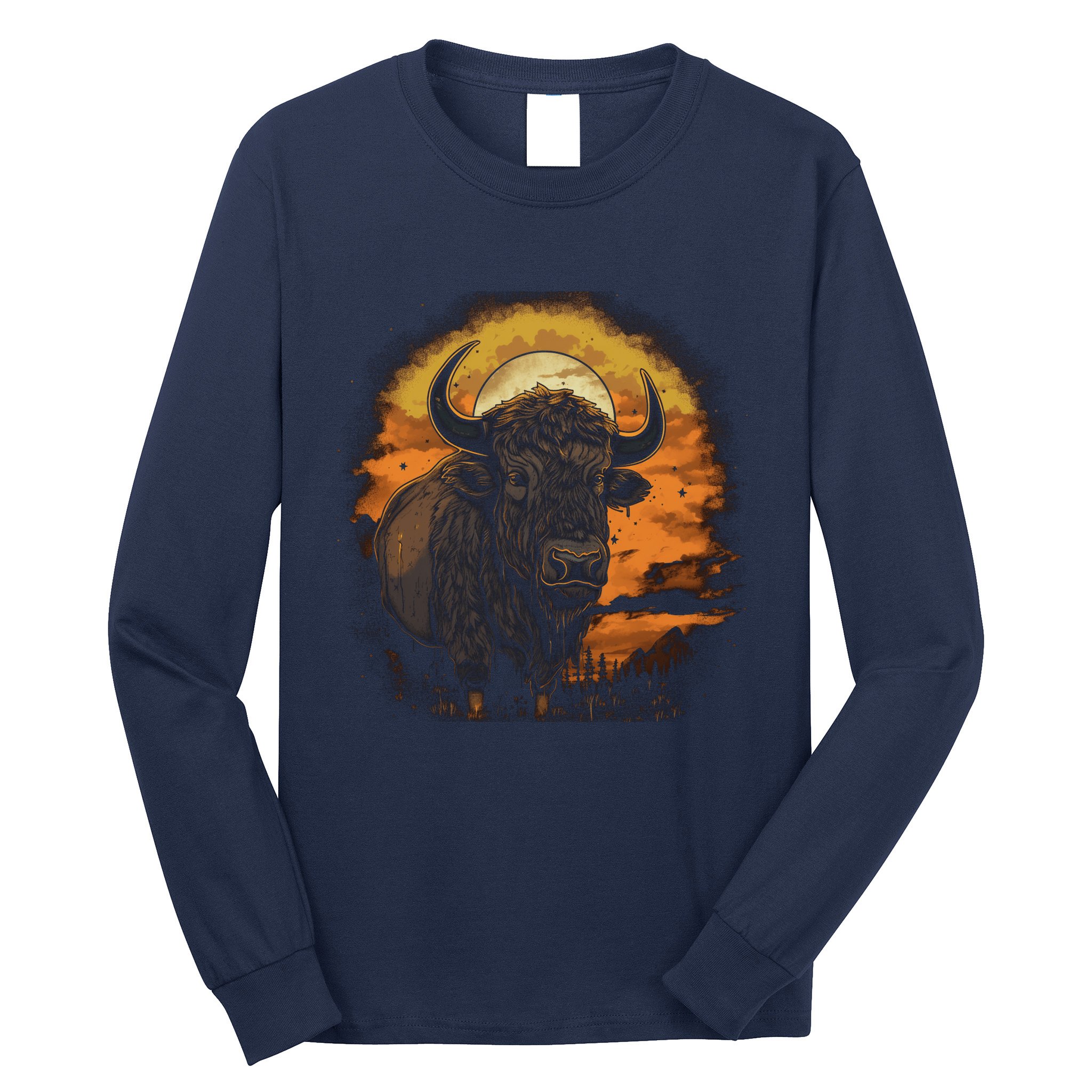 Bison Animal Retro Style Graphic Tee for Boy Girl Long Sleeve Shirt