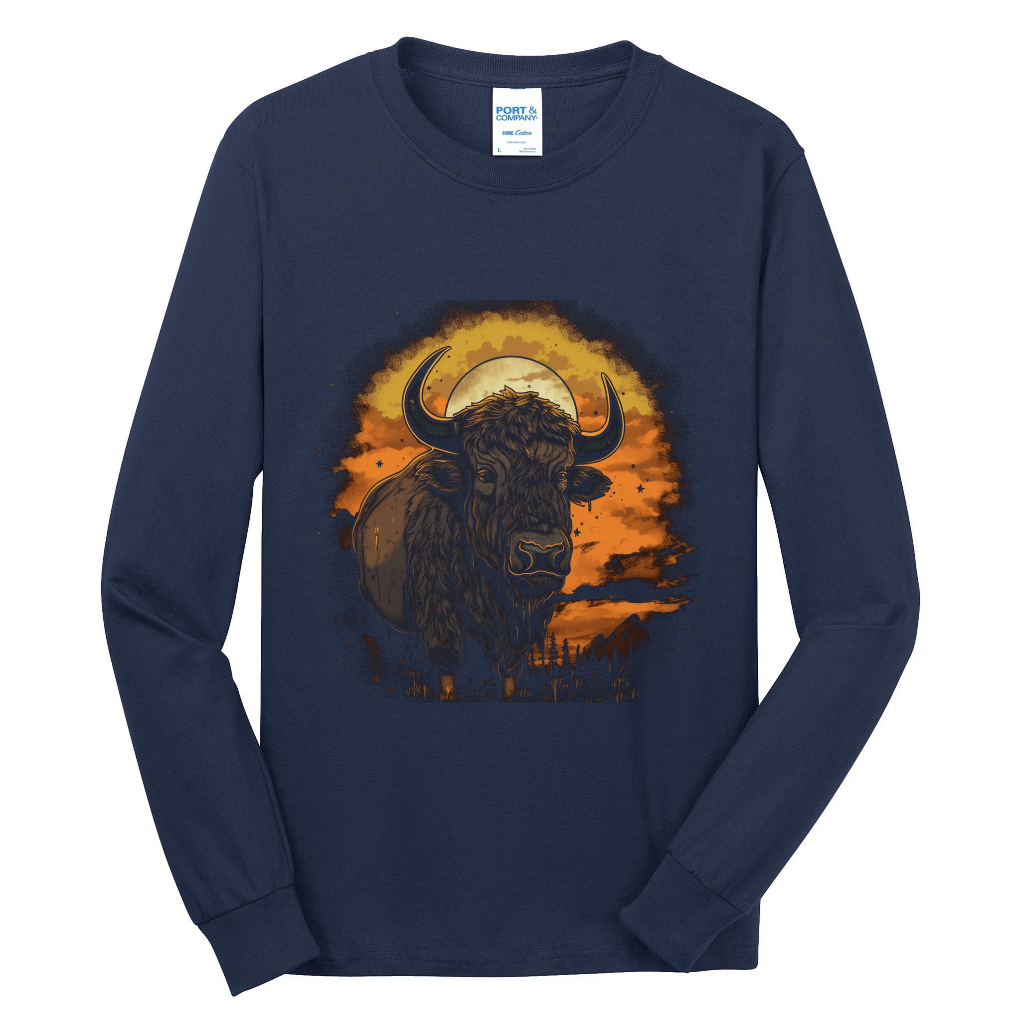 Bison Animal Retro Style Graphic Tee for Boy Girl Tall Long Sleeve T-Shirt