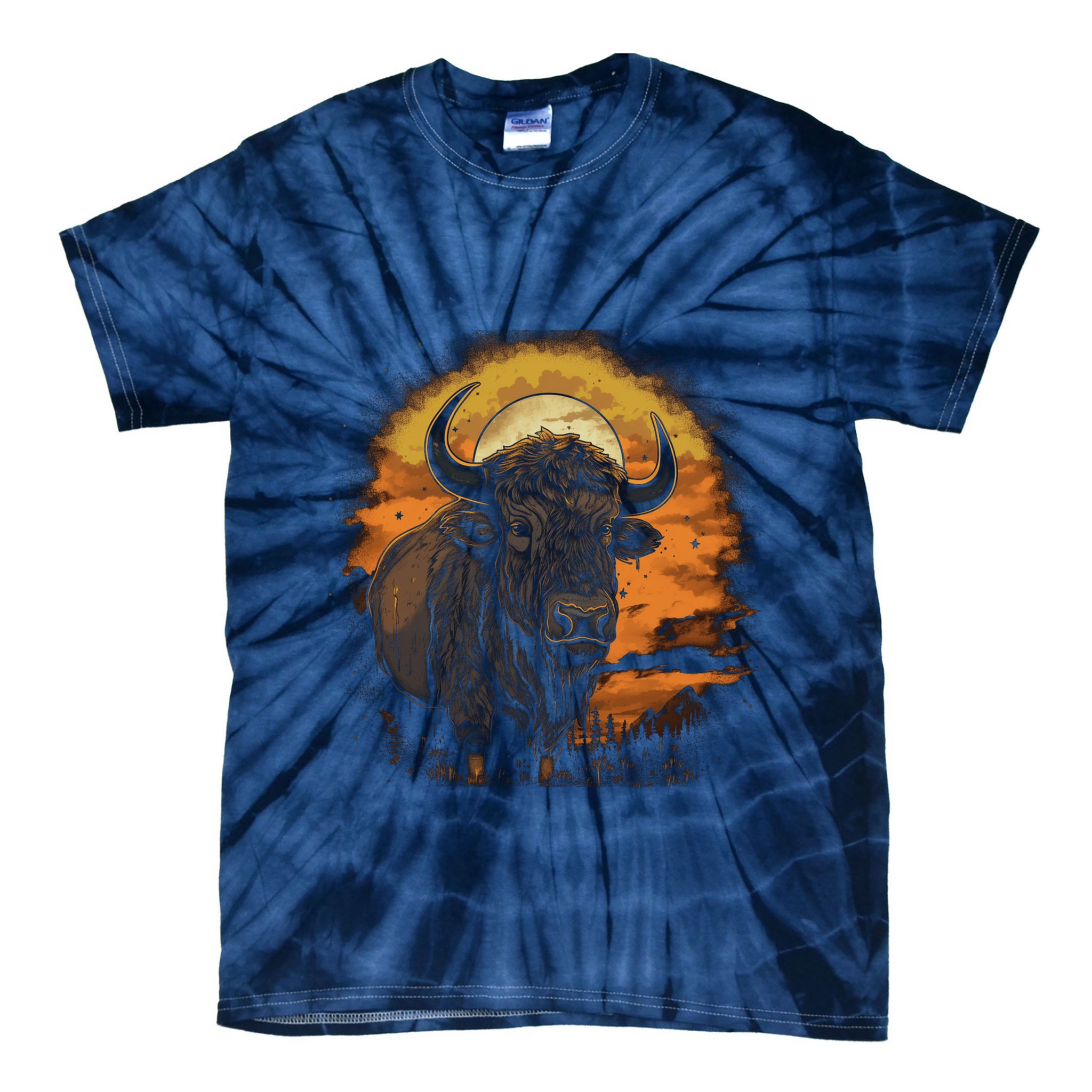 Bison Animal Retro Style Graphic Tee for Boy Girl Tie-Dye T-Shirt