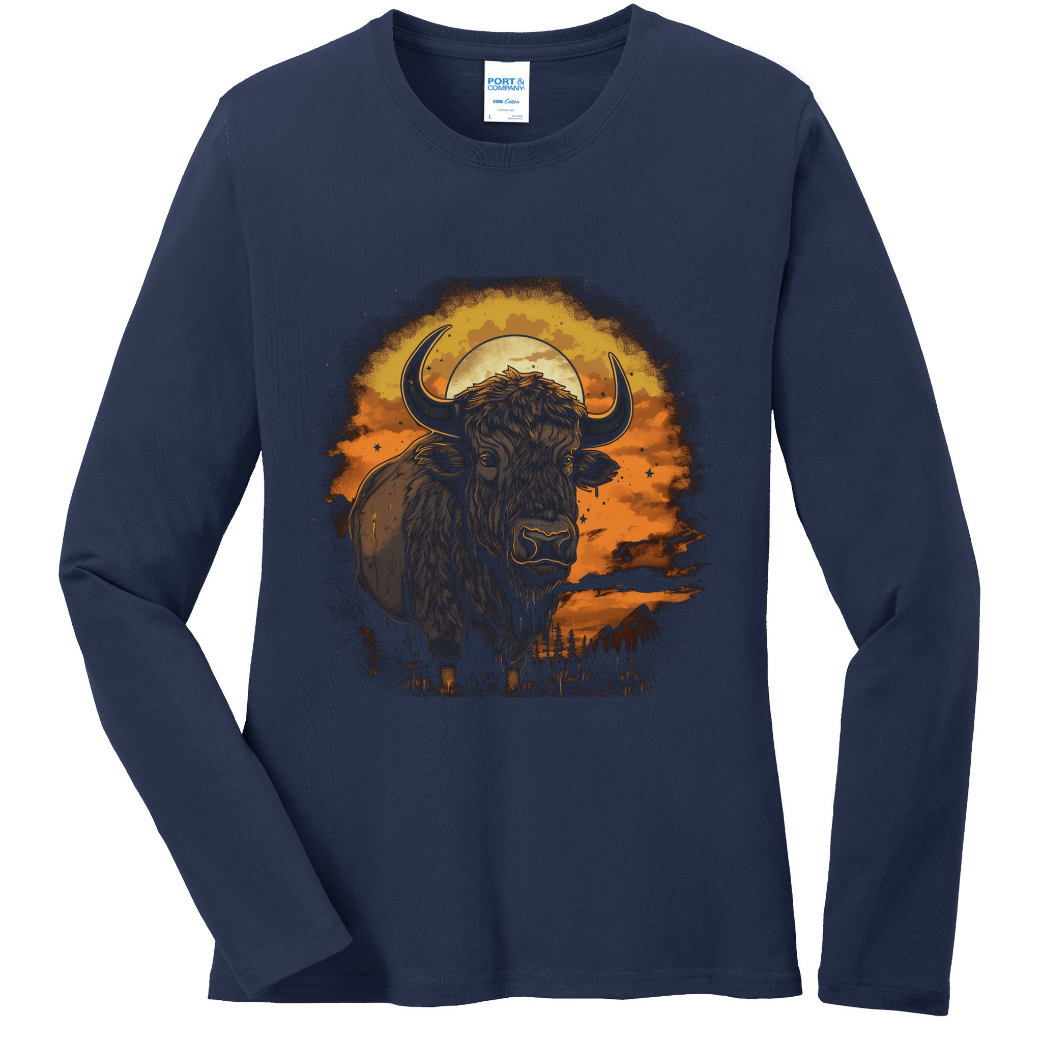 Bison Animal Retro Style Graphic Tee for Boy Girl Ladies Long Sleeve Shirt