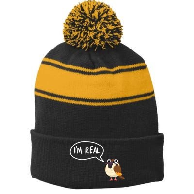 Birds Are Real Stripe Pom Pom Beanie