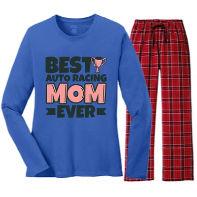 Best Auto Racing Mom Ever Mother Funny Gift Women's Long Sleeve Flannel Pajama Set 