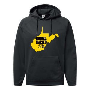 Born And Raised In The 304 West Virginia State Map Performance Fleece Hoodie