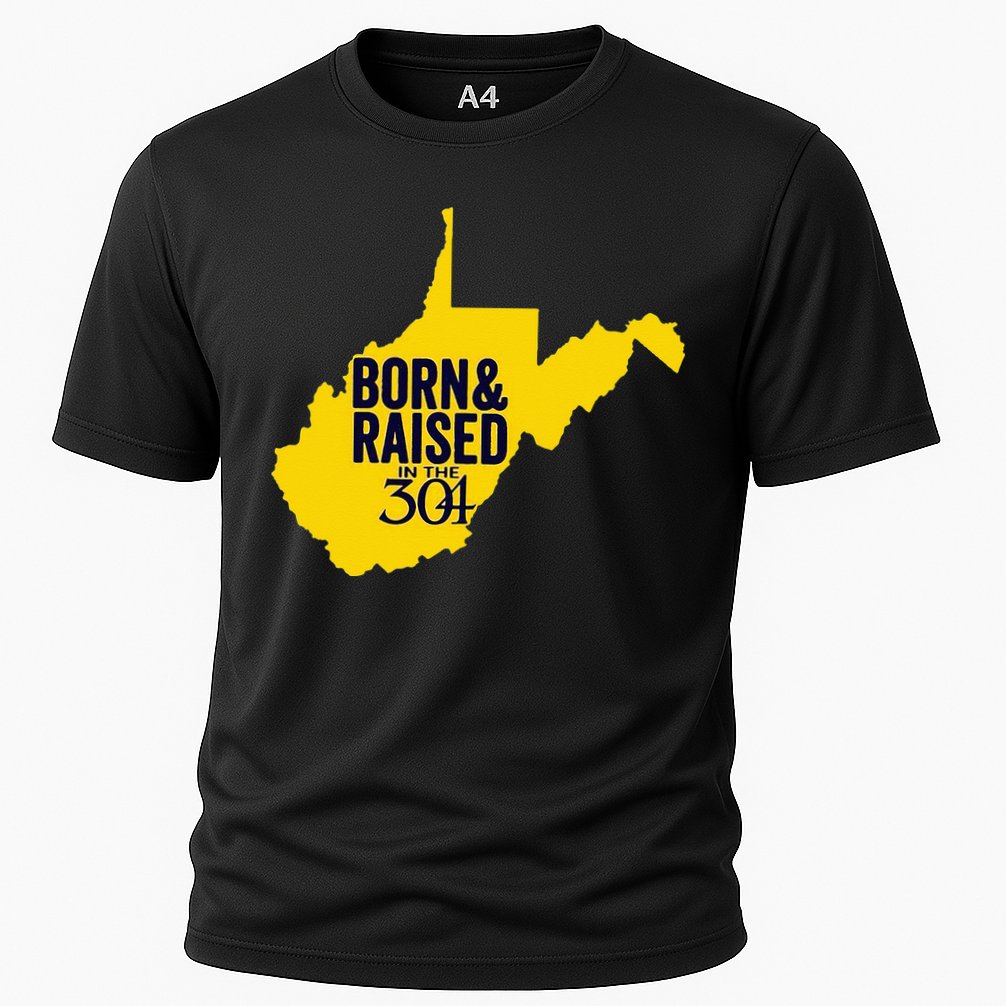 Born And Raised In The 304 West Virginia State Map Cooling Performance Crew T-Shirt