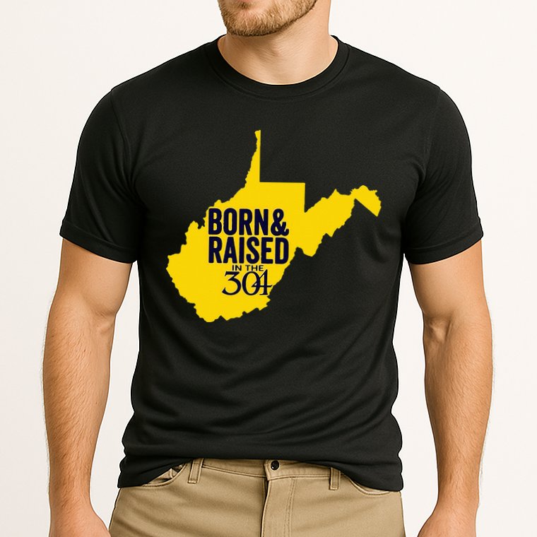Born And Raised In The 304 West Virginia State Map Cooling Performance Crew T-Shirt