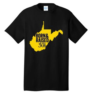 Born And Raised In The 304 West Virginia State Map Tall T-Shirt