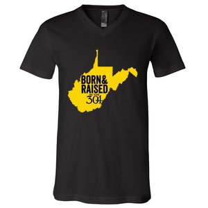 Born And Raised In The 304 West Virginia State Map V-Neck T-Shirt