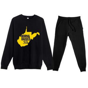 Born And Raised In The 304 West Virginia State Map Premium Crewneck Sweatsuit Set