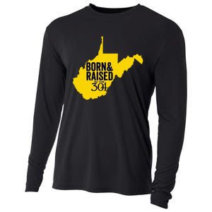 Born And Raised In The 304 West Virginia State Map Cooling Performance Long Sleeve Crew