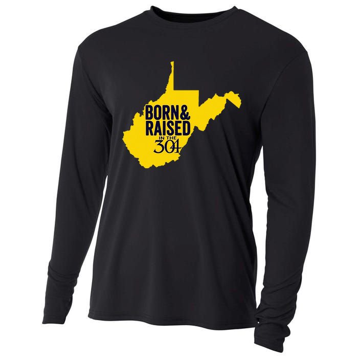 Born And Raised In The 304 West Virginia State Map Cooling Performance Long Sleeve Crew