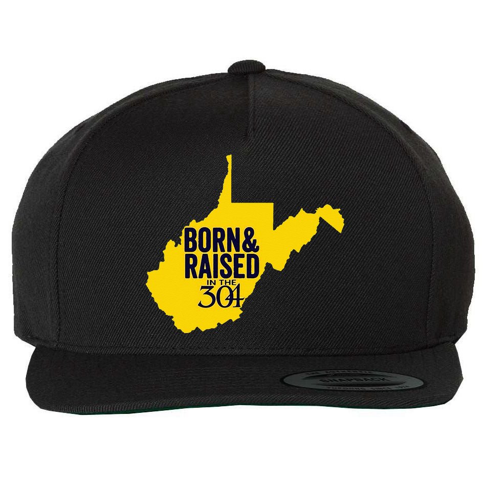Born And Raised In The 304 West Virginia State Map Wool Snapback Cap