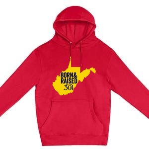 Born And Raised In The 304 West Virginia State Map Premium Pullover Hoodie