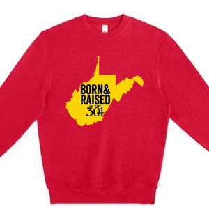 Born And Raised In The 304 West Virginia State Map Premium Crewneck Sweatshirt