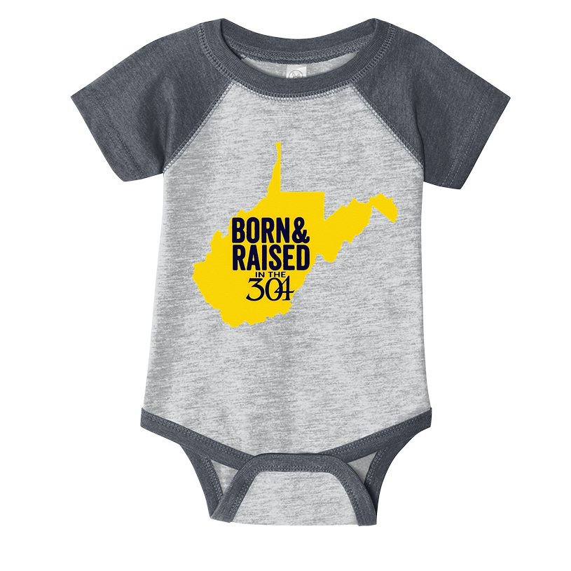 Born And Raised In The 304 West Virginia State Map Infant Baby Jersey Bodysuit