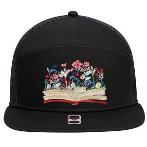 Bookworm Avid Reader Flowers Literature Meaningful Gift Book Reading Gift 7 Panel Mesh Trucker Snapback Hat