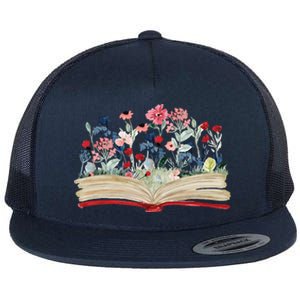 Bookworm Avid Reader Flowers Literature Meaningful Gift Book Reading Gift Flat Bill Trucker Hat