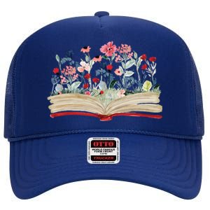 Bookworm Avid Reader Flowers Literature Meaningful Gift Book Reading Gift High Crown Mesh Back Trucker Hat