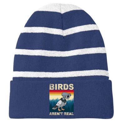 Birds Aren't Real Camera Sunset Striped Beanie with Solid Band