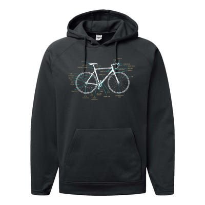 Bicycle Anatomy Road Bike Cycling Performance Fleece Hoodie