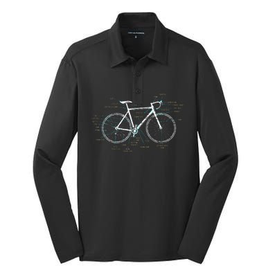 Bicycle Anatomy Road Bike Cycling Silk Touch Performance Long Sleeve Polo