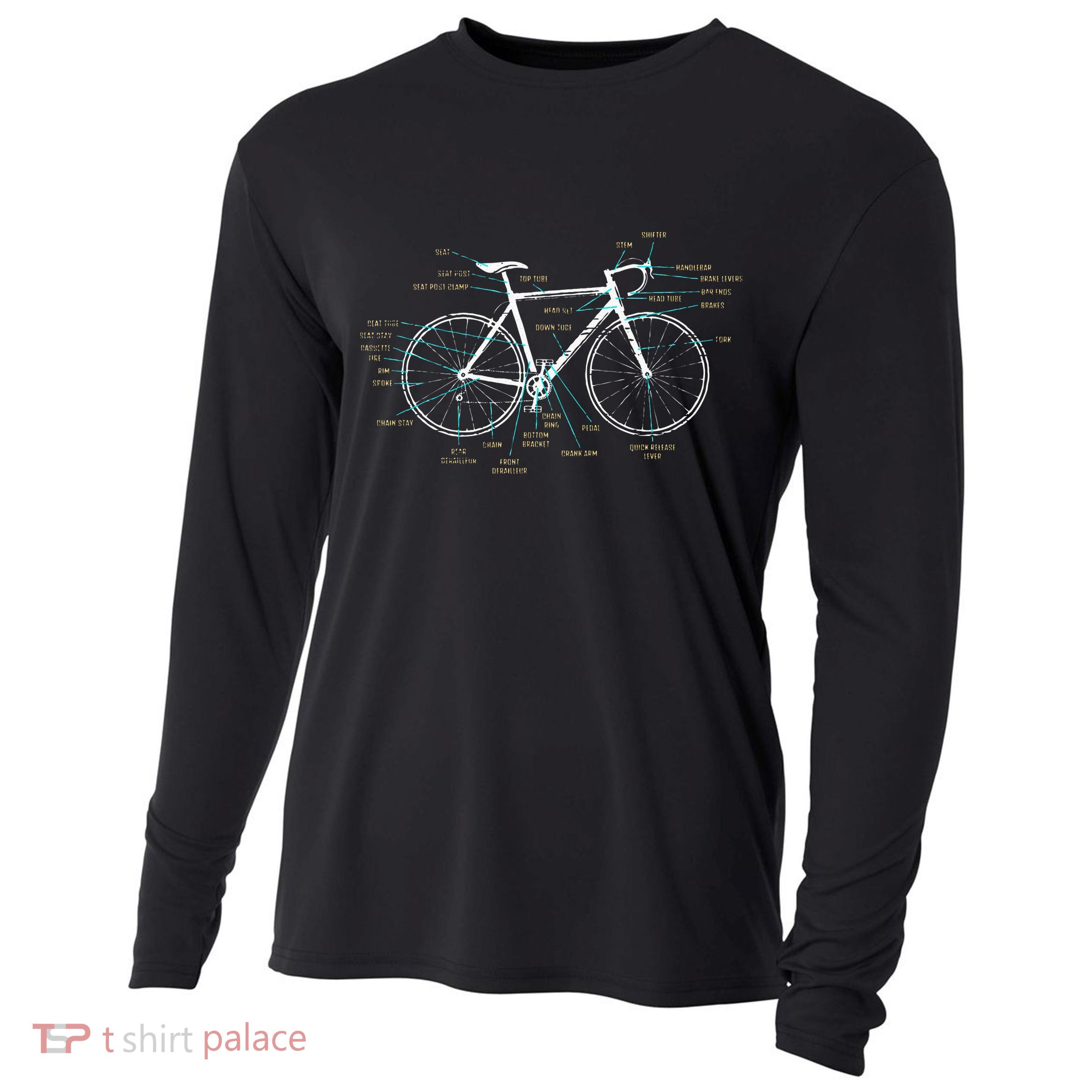 Bicycle Anatomy Road Bike Cycling Cooling Performance Long Sleeve Crew