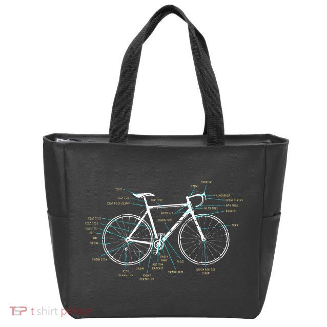 Bicycle Anatomy Road Bike Cycling Zip Tote Bag