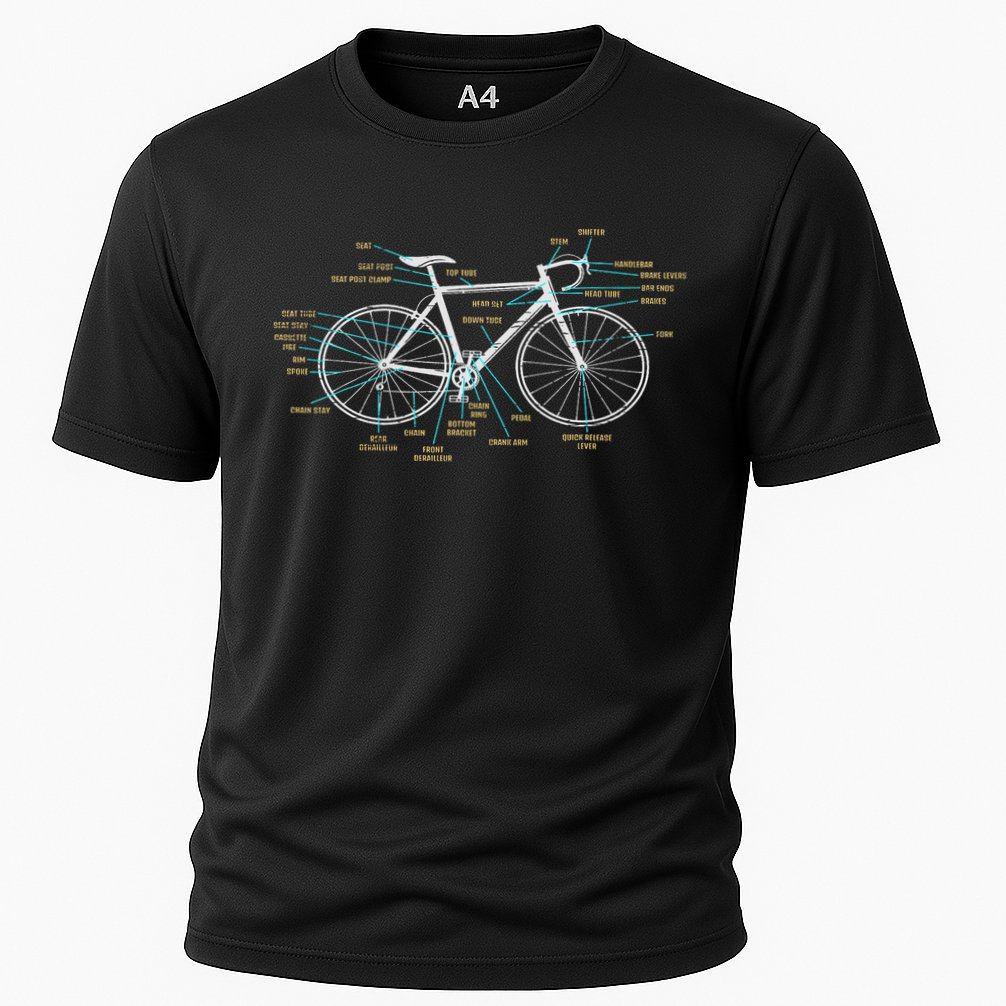 Bicycle Anatomy Road Bike Cycling Cooling Performance Crew T-Shirt
