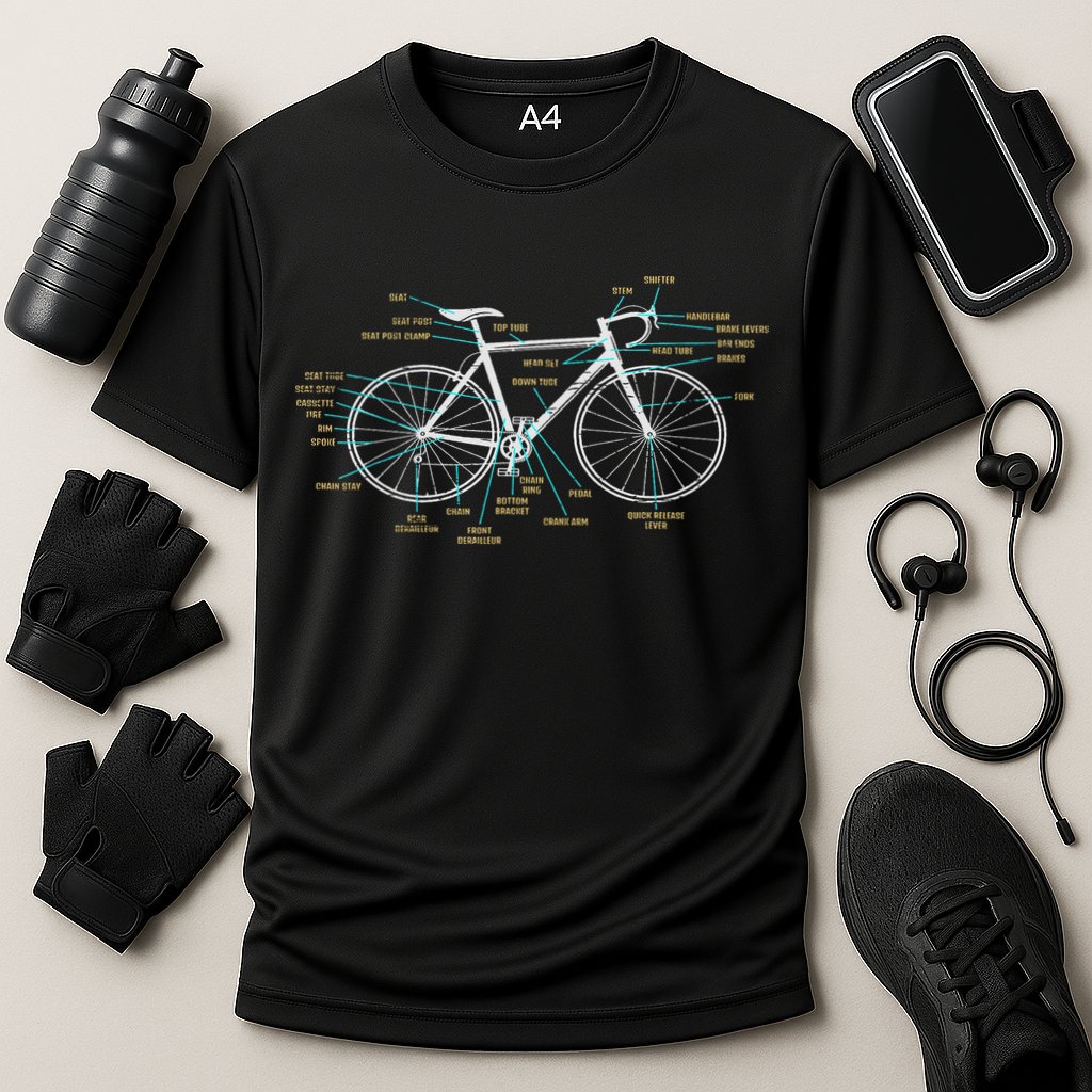 Bicycle Anatomy Road Bike Cycling Cooling Performance Crew T-Shirt
