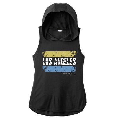 Born And Raised Los Angeles California Ladies PosiCharge Tri-Blend Wicking Draft Hoodie Tank