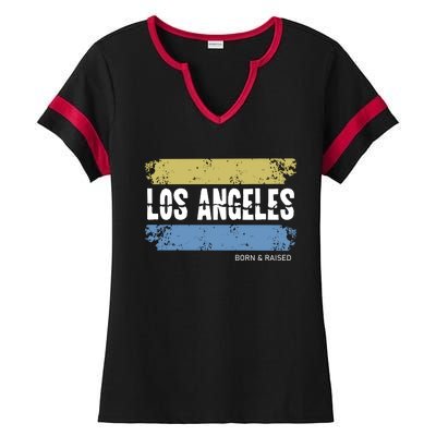 Born And Raised Los Angeles California Ladies Halftime Notch Neck Tee