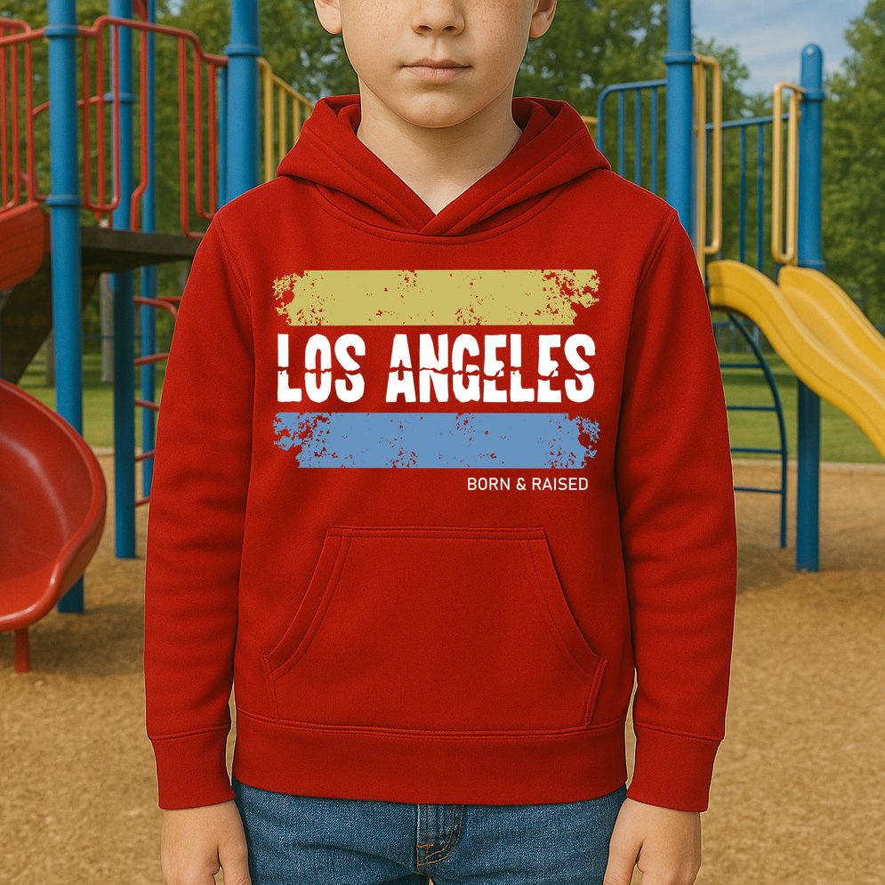 Born And Raised Los Angeles California Kids Hoodie